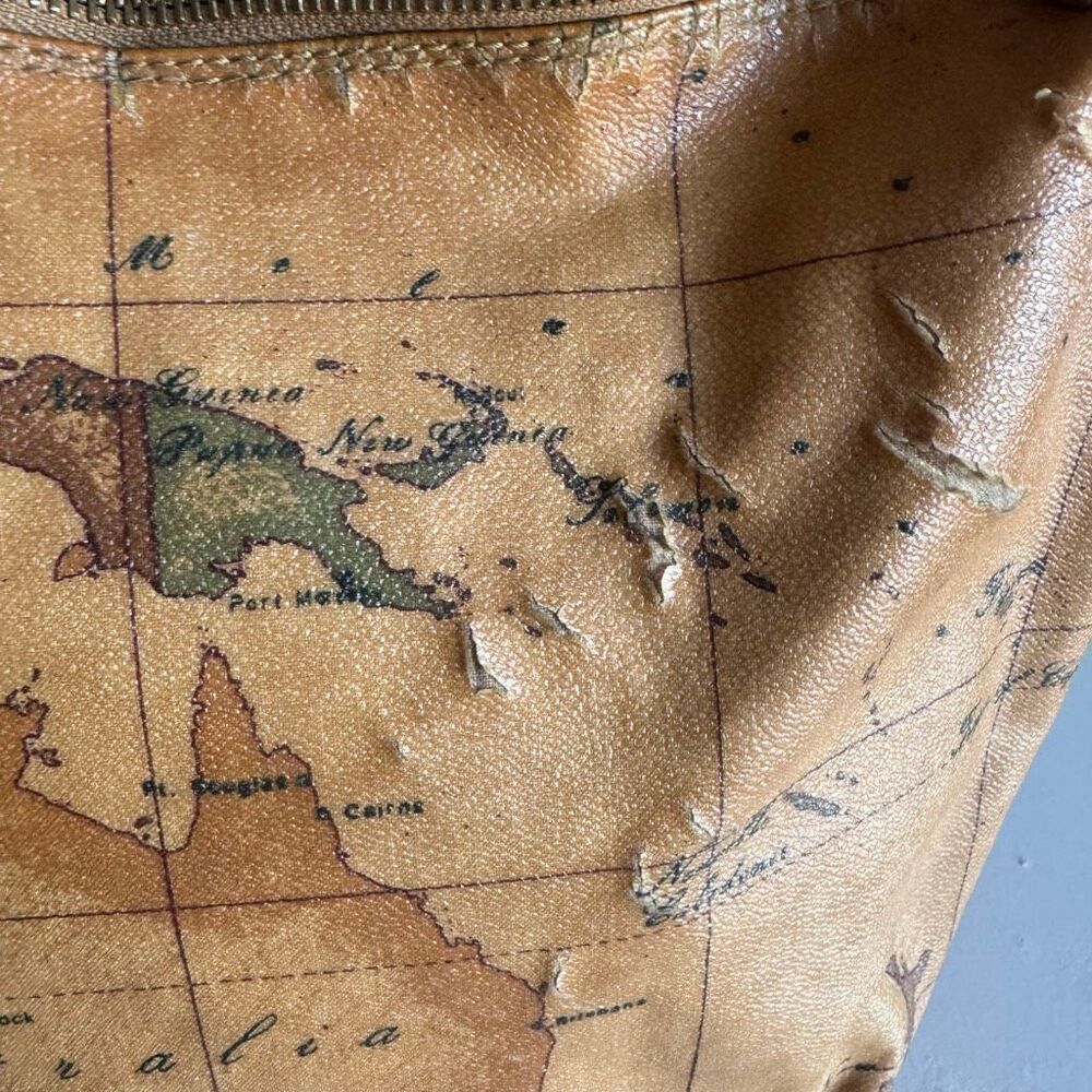 VTG Alviero Martini 1a Classe Geo Map Print Shoulder Bag Tan Brown - Picture 5 of 11